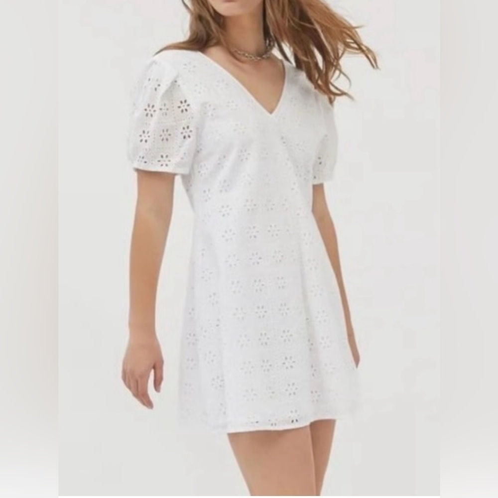 Urban Outfitters Josie Eyelet Puff Sleeve Mini Dress